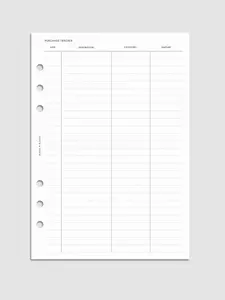 Purchase Tracker Inserts - Blank Design for Tracking Purchases, Includes Date, Category, and Category Name