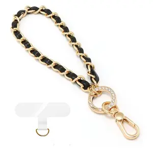 Phone Wrist Strap for Women – Metal Chain & Leather Phone Lanyard with Tether Tab Hands-Free Wristlet