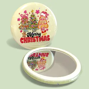 Pocket Mirror with Free Gift Pouch 3 inches Cute & Sparkly Merry Christmas Pocket Mirror with Free Gift Pouch - Perfect for Any Pocket - Say Goodbye to Bulky Compacts - Festive Design