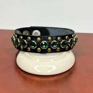Handcrafted Leather Bracelet Made With Premium Crystals - size 7-6-5 inch wrist- C.B.A