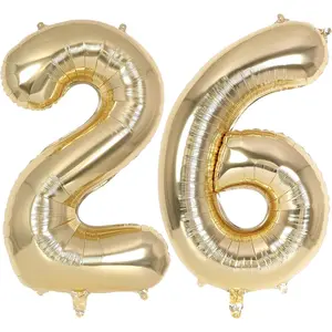 Champagne Gold Large Number 26 Balloon, 40 Inch Light Gold Foil Helium Number Balloons, Giant Mylar Number 26 Balloons for 26 Years Old Birthday Party Anniversary Decorations (Champagne Gold 26)