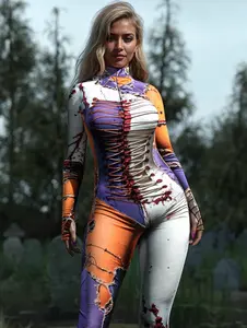 Surreal Frankenstein Bodysuit | Purple & Orange Colorblock + Ripped Blood Design!Dark Party / Horror Theme Exhibition Wear It Directly Stands Out