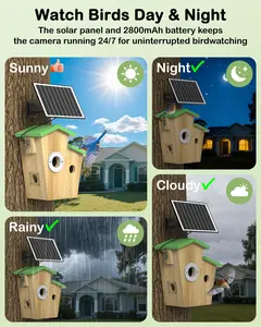Bird House with Camera,2K HD Wildlife Nest Box for Backyard Bird Watching, Solar Powered with Motion Alerts, Night Vision & Dual Entrances
