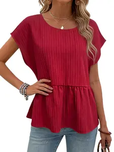 Women's Round Neck Patchwork Dress, Vertical Stripes, Back Button Closure, Breathable, Casual Home Wear, Shopping, Travel, Top
