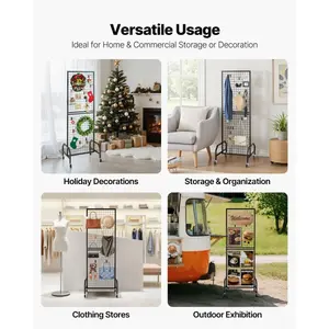 VEVOR Grid Wall Panel, 1.9x 5.4 ft Wire Grid Panels Display Rack, Movable Art Display Shelf with Wheels and 10 Hooks, Black Carbon Steel Gridwall for Craft Show, Decoration, Storage, Notice Board