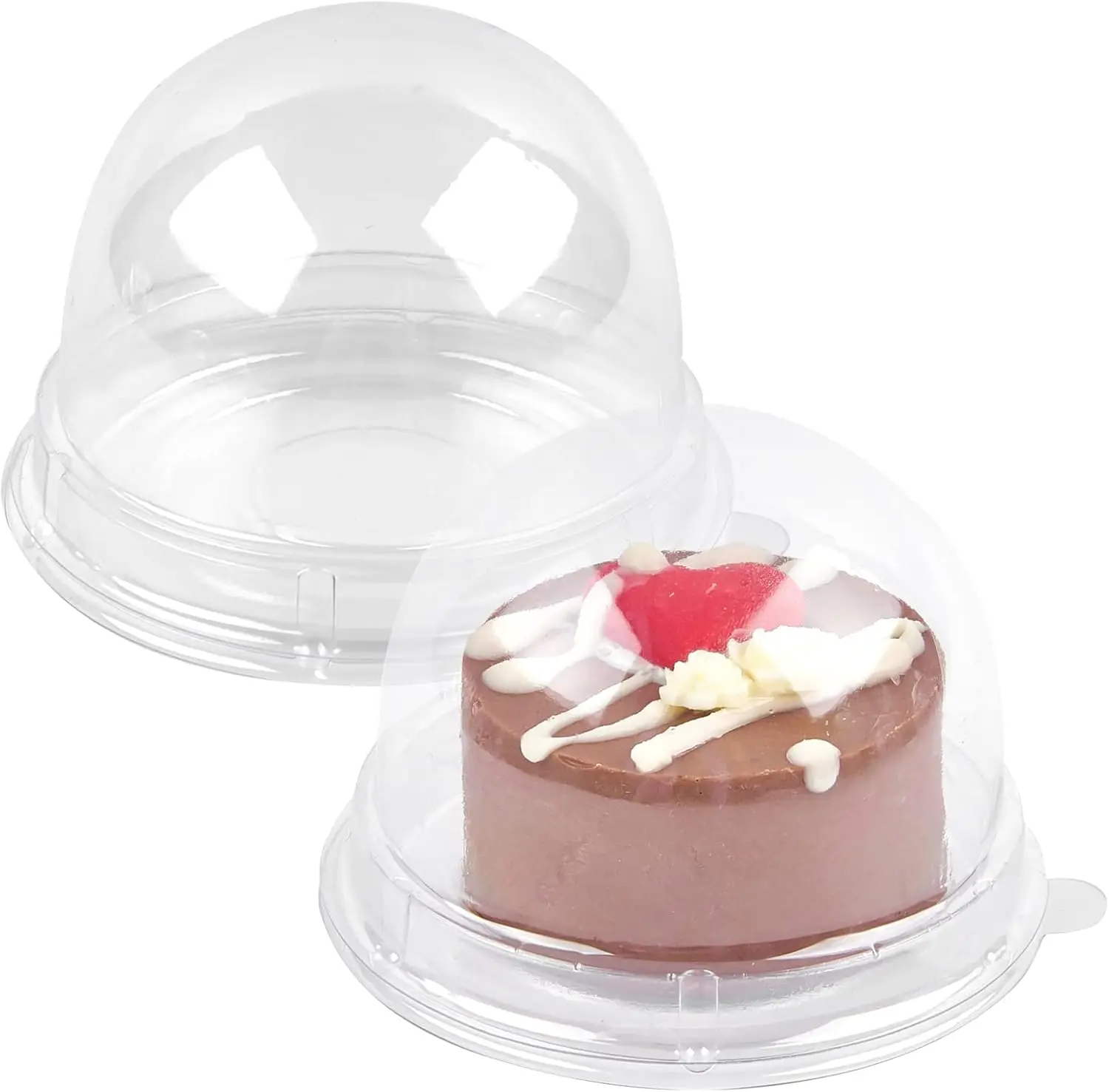 Pack of 100 Mini Dessert Containers with Dome Lids, Clear Plastic Individual Cookie holder, Small Cake Box for Mini Cupcake, Cocoa Bomb, Strawberry, Cheesecake and Mooncake (Clear Base)