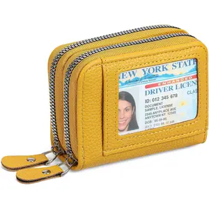 Credit Card Holder Wallet RFID Blocking Leather Small Wallet for Women Double Zipper Wallet with ID Window