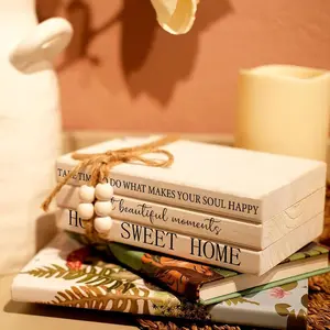 Wooden Book Stack, 1 Set Home Decor Stack, Distressed White Wooden Books, Office Desk Decor, Study Bookshelf Decor, Home Decor Supplies, Signs, Rustic Farmhouse Design