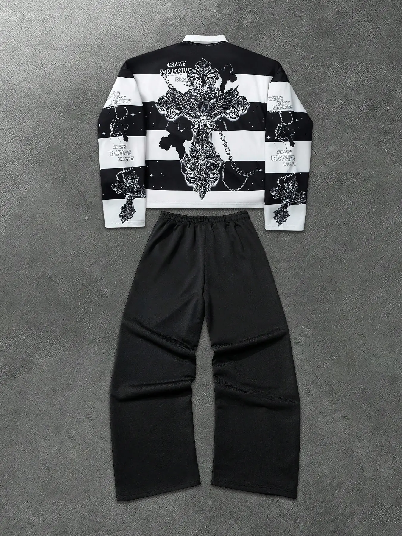 Men's Opium Style Gothic Cross Graphic Two-Piece Set - Casual