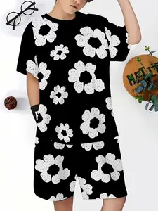 Boys Fashion Set, Base Color with Floral Pattern, Full Print Design, Casual Hoodie Short Sleeve Shorts, Outdoor Wear