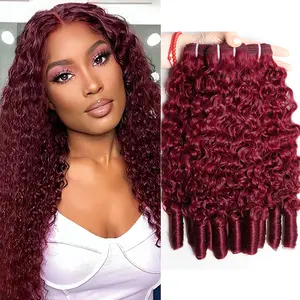 Megeen 16A Burgundy 99J Burmese Curly Bundles 100% Unprocessed Human Hair Virgin Hair Extensions Burmese Wave with Spiral Curly End Natural Black