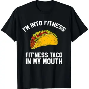 100% Cotton Mens Fitness Taco Funny Mexican Gym T-Shirt for Taco Lovers