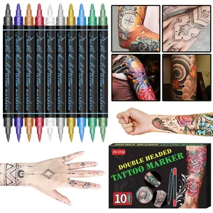 Temporary Dual-Head Tattoo Pen Drawing Pen, 10 Colors, Washable Skin Painting Marker, Easy to Remove, Graffiti Pen