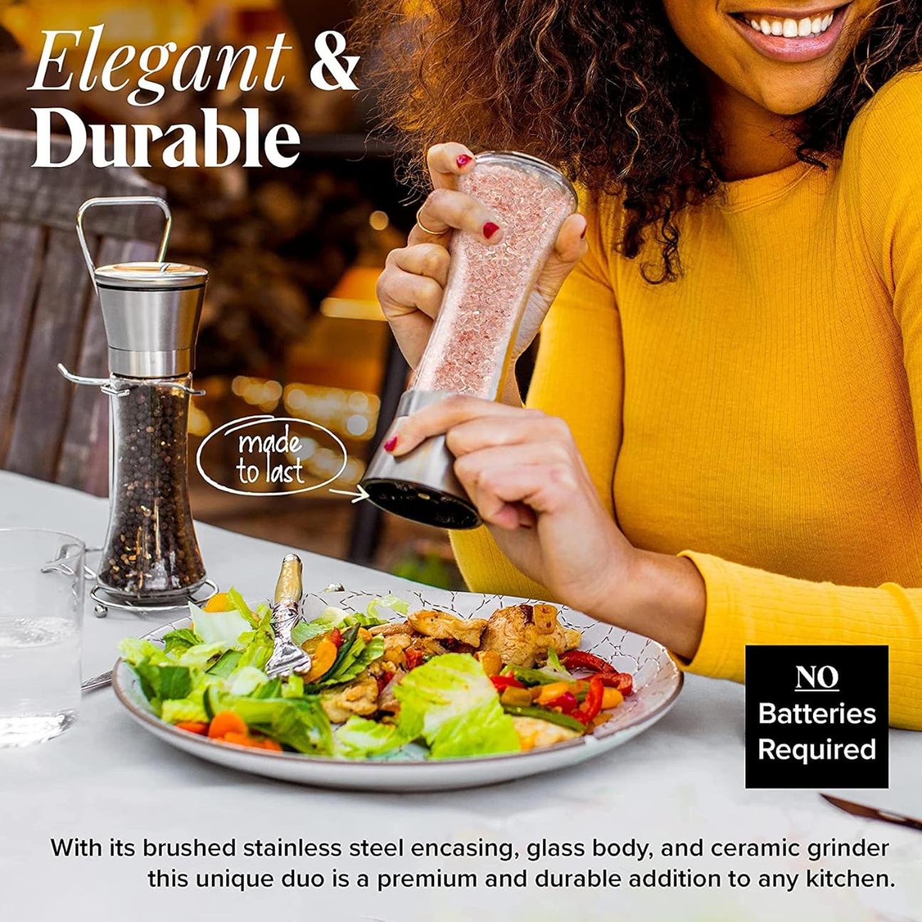 [ Limited time Deal ] -Salt and Pepper Grinder Set - Stainless Steel Refillable Salt & Peppercorn Shakers Glass Kitchen Seasoning Utensils