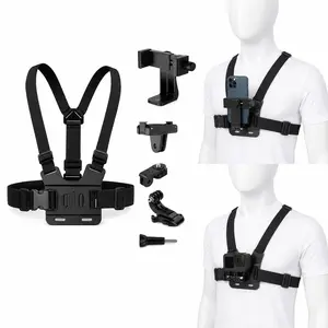 2-in-1 Chest Mount Harness Kit, Adjustable POV Chest Strap for Smartphone & DJI Action 5/4/3, Magnetic Quick Release Phone Holder for Hands-Free Vlogging, Cycling, Fishing, Outdoor Sports