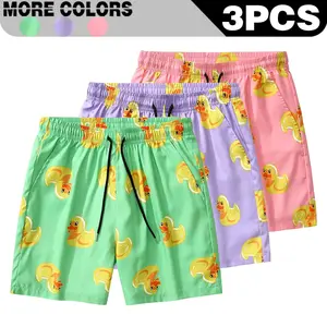 [ 3PCS Value Combination ] Men's Summer Yellow Duck Printed Quick Drying Beach Shorts Summer Lightweight Quick Drying Loose Casual Skin friendly Breathable Beach Vacation Shorts
