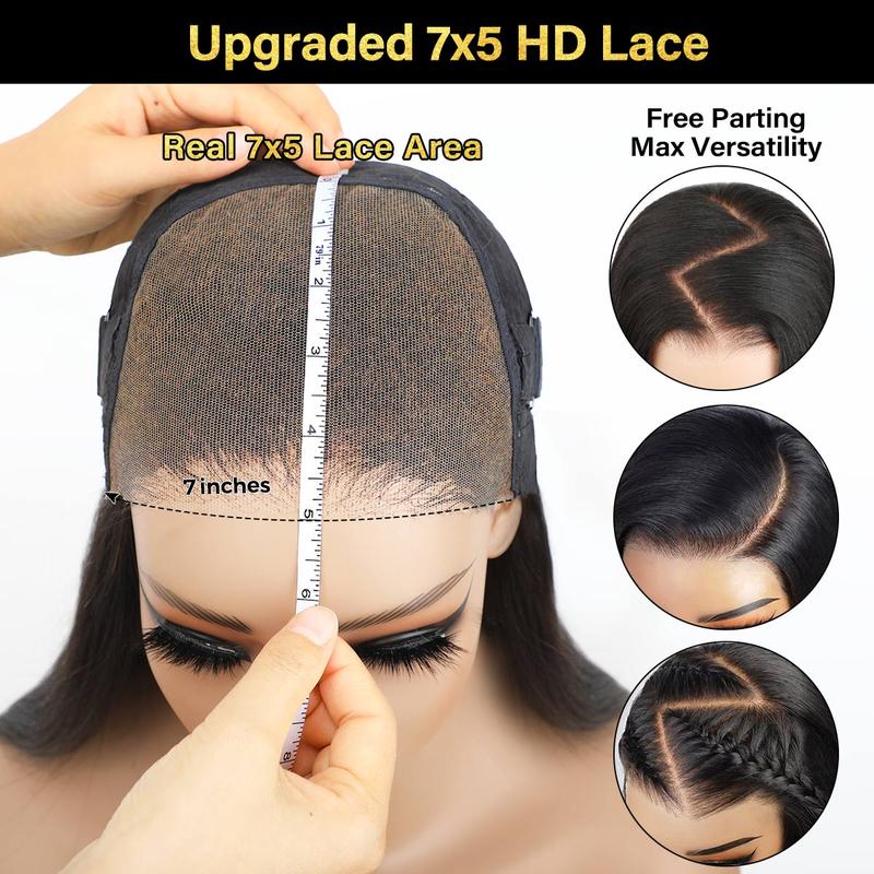 [Free Upgraded] OQ HAIR Wear And Go Glueless Wigs Pre Cut 7x5 HD Straight Lace Human Hair Wigs Pre Bleached Tiny Knots Beginner Friendly #TikTokShopBlackFriday