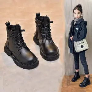 NewNew1-Pair Boys & Girls Winter Boots - Heavy-Duty -like Upper, Zipper & Lace-Up Closure, Slip-Resistant Rubber Sole, Cushioned Insole - All-Terrain Traction for School, Travel, - Black - Ideal for Snow, Mud, Everyday - Youth Boots for Boys and Girls