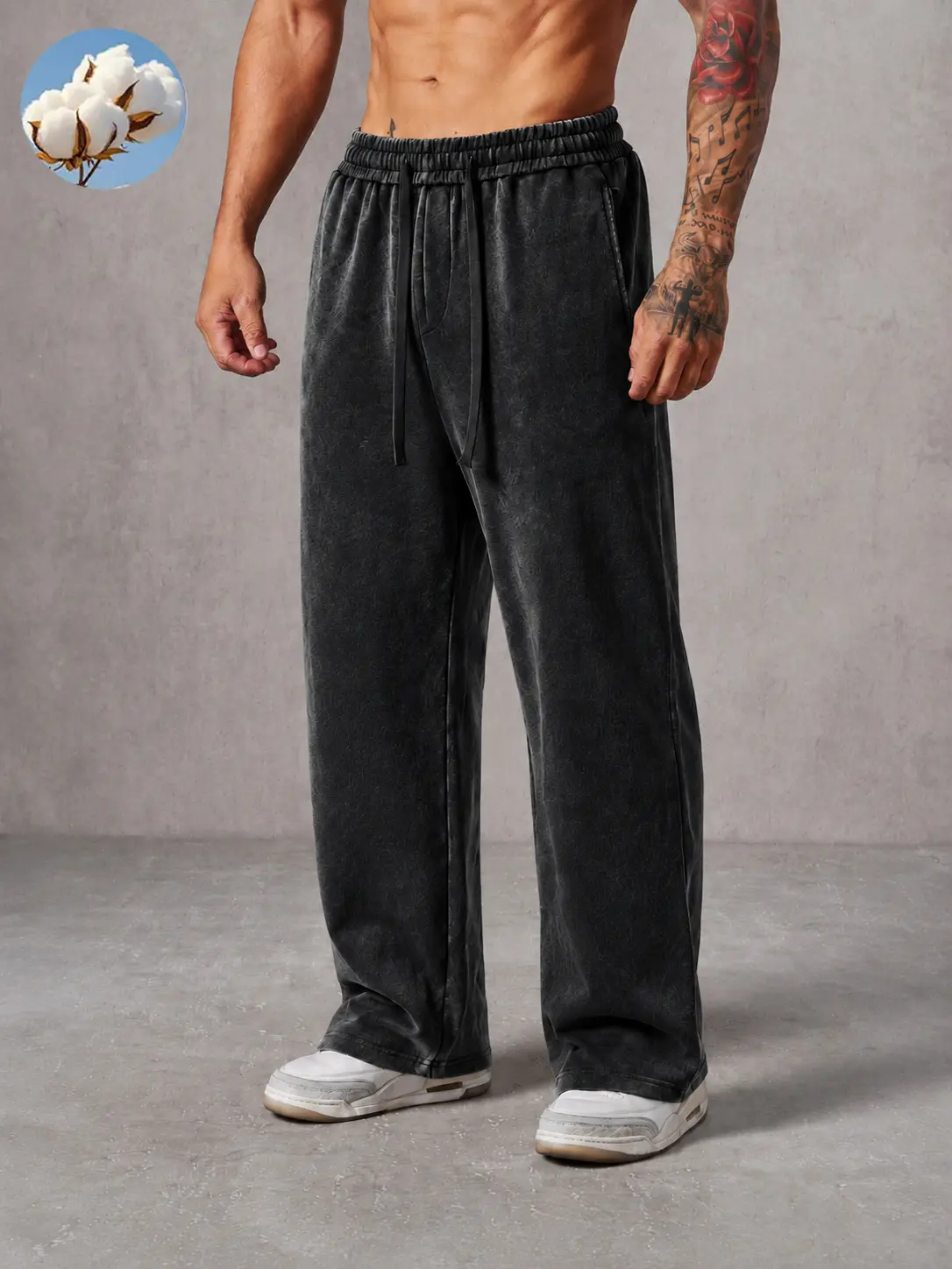 New Autumn-Winter Men’s Athleisure Track Pants, Acid-Washed Cotton Athletic Bottoms, Casual Comfy Sweatpants with Elastic Mid Waist & Plain Look, Warm Thick, Suitable for Women, 2-Pack or Single-Pack Options, Standard Fit
