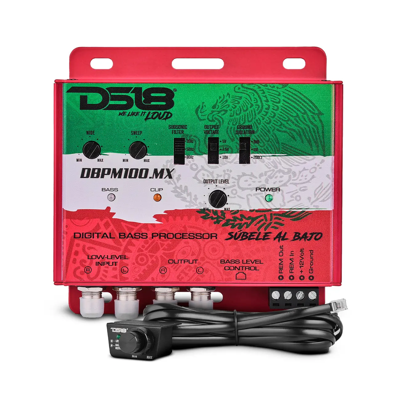 DS18 DBPM100.MX Digital Bass Processor - Mexico-Designed Compact Aluminum Automotive Audio Component with Remote Control, Adjustable Clip, Subwoofer Compatibility, Car Audio Lifestyle Accessory
