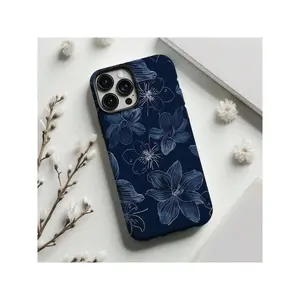 Navy Blue Floral Aesthetic Phone Case Cover For IPhone, Phone Cover Suitable For IPhone17/IPhone17 Air/IPhone17 Pro/IPhone17 Pro Max/16 Pro Max/15 Pro Max/14 Pro Max/13 Pro Max/12 Pro Max