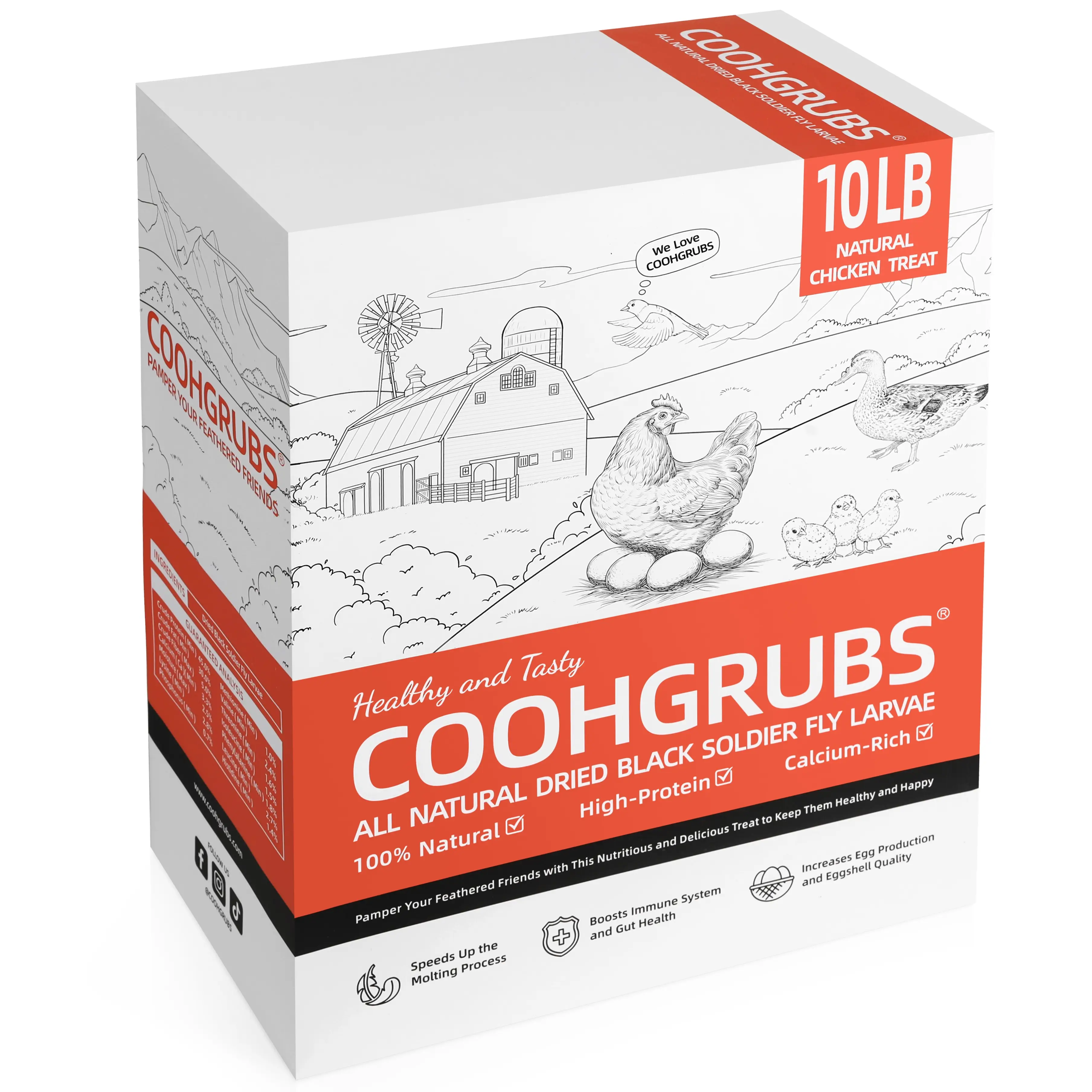 COOHGRUBS Dried Black Soldier Fly Larvae for Chickens Hens Poultry, Firmer Eggshells Non-GMO, High Calcium High Protein Crispy Texture also for Ducks,