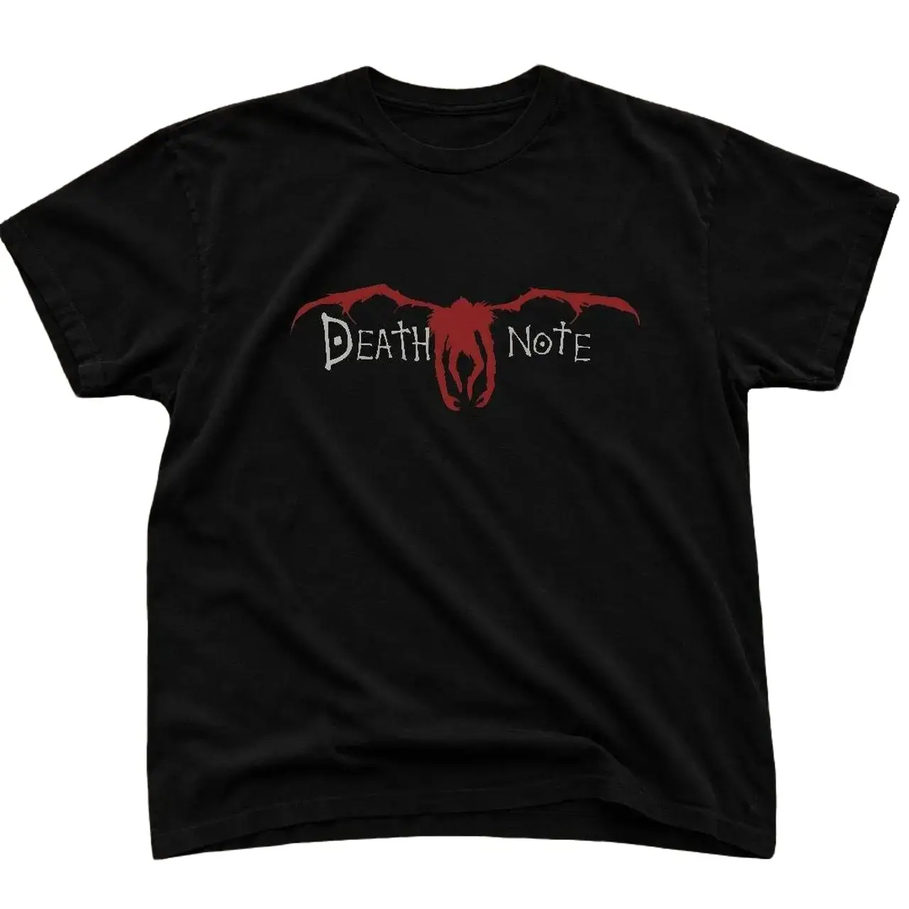 Death Note T-Shirt, Black Anime Graphic Tee, Red Bat Wing Logo Shirt, Gothic Manga Fan Tee, Unisex Cotton Shirt