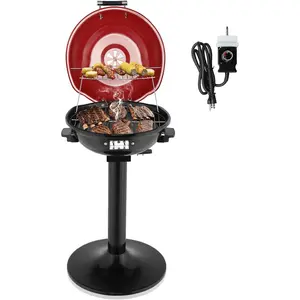 Outvita Indoor/Outdoor Electric Grill, 1600W Portable Removable Stand Grill with Double Layer Design for BBQ, Patio & Backyard (Red)