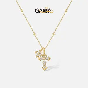 GANIA 18K gold coating, iris flower cross long necklace 'Light of Faith' shines around the neck. Skin-friendly and hypoallergenic material, a Christian symbol, highlighting the blend of faith and beauty. A gift suitable for both men and women.