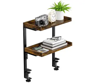 CozyRepublic|  2-Tier Desk Organizer,Wood Shelves  for Office Desk Gaming Accessories,Clamp On Desk Shelf, Tabletop Book Storage Rack Brown 20-25 Kg