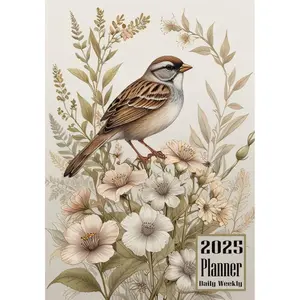 2025 Planner: Sparrow Bird themed Cover Daily Weekly Diary 12 Month Calendar Vision board Schedule Organizer Goals Address Contact Notes Paperback – September 8, 2024