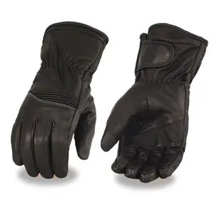 Men's Black Cowhide Leather Gauntlet Motorcycle Hand Gloves with i-Touch Screen Waterproof Flex Knuckles & Reflective Trim