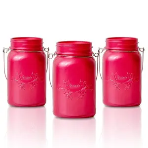 BLOWOUT (6-Pack) Fantado Regular Mouth Frosted Fuchsia / Hot Pink Color Mason Jar w/ Handle, 16oz / 1 Pint