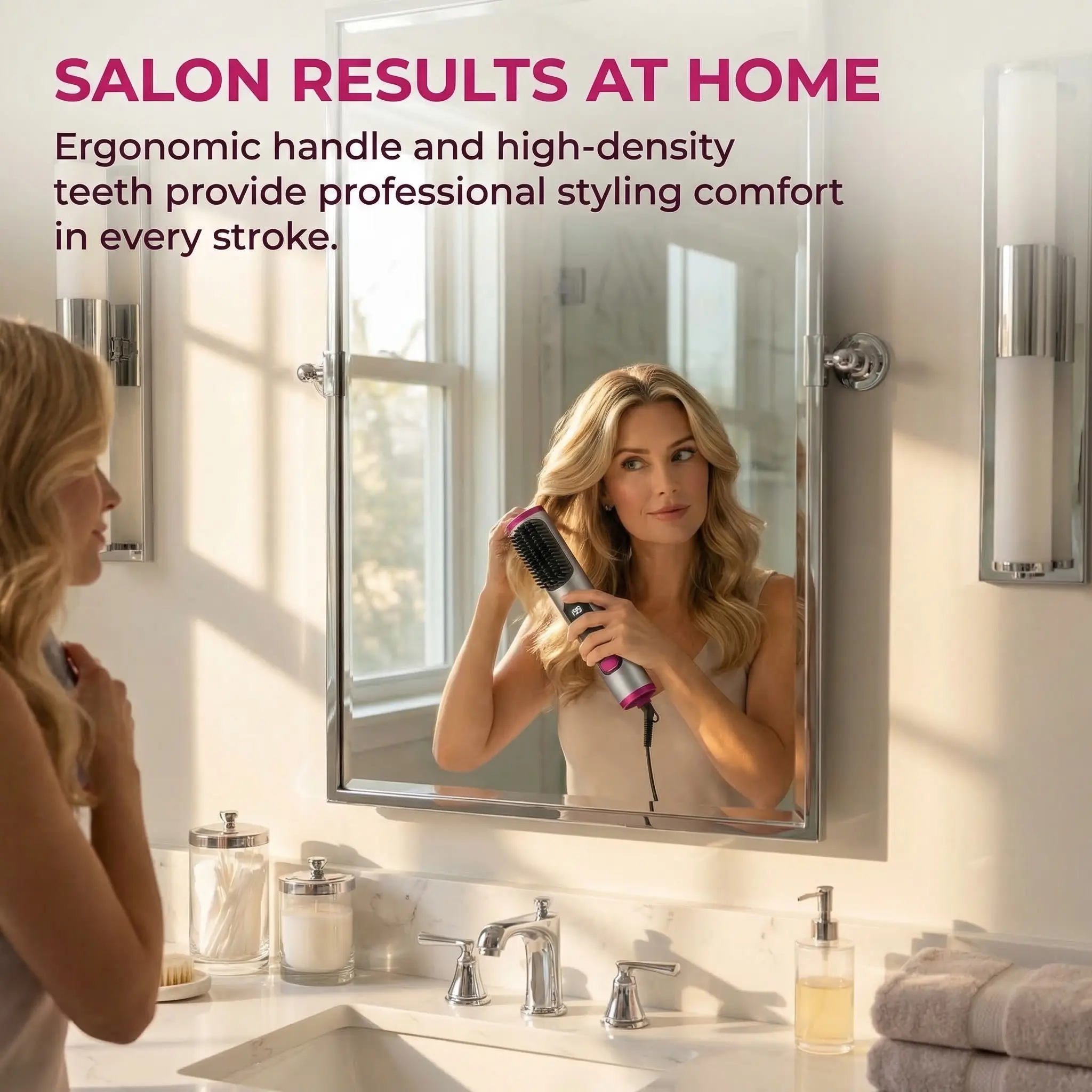 Cordless Hair Straightening Brush, Rechargeable Heated Hair Brush with LCD Display, Adjustable Temp, Ceramic Coating, Portable Anti-Scald Hair Styler for Travel & Home