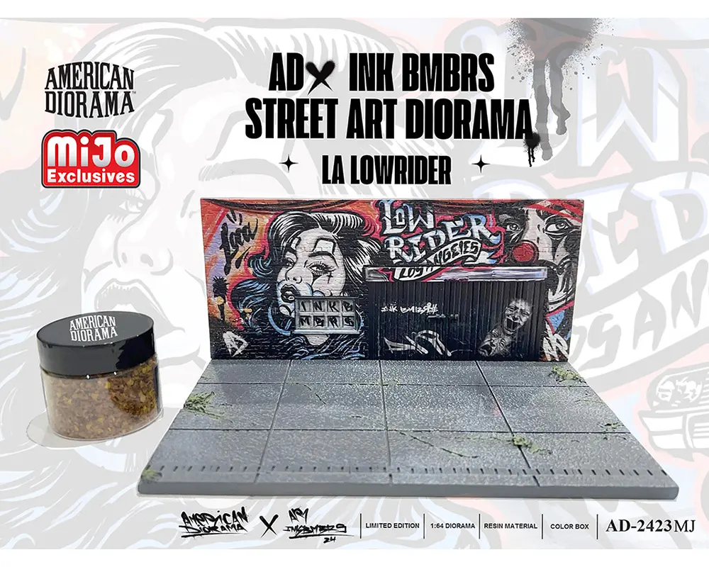 American Diorama LA Street Art Diorama, AD x Ink Bmbrs, LA Lowrider, 1:64 Scale, Diecast Model Car