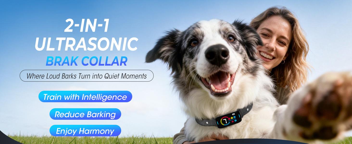 Ultrasonic Bark Collar for Large Medium Small Dogs, Humane Fast & Gentle Anti Bark Collar with Beep & Vibration, Smart Barking Collar with 7 Adjustable Sensitivity Levels,Black