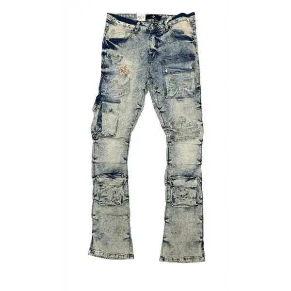 Focus cargo multi pocket stacked pants