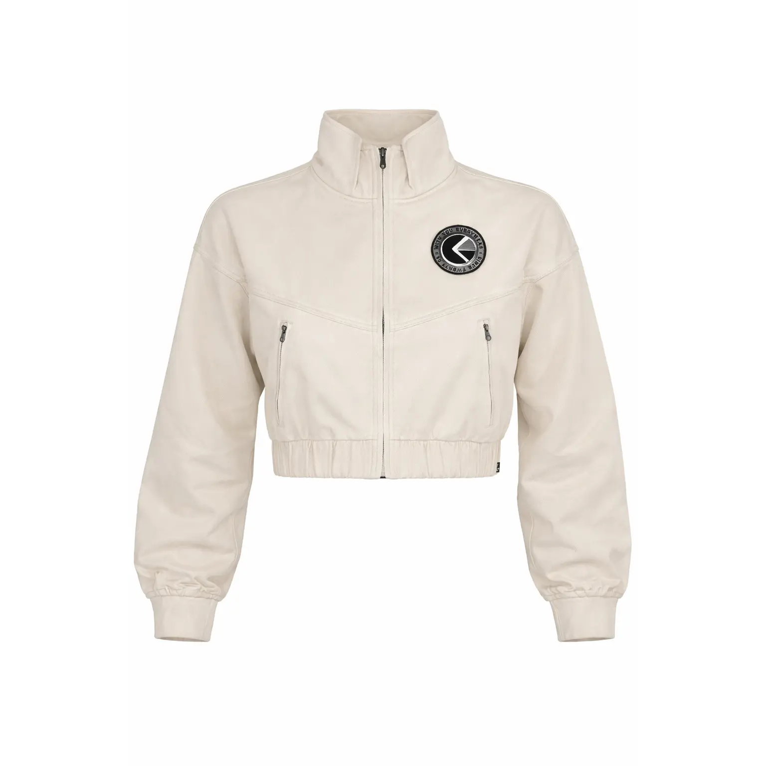Women's Sporty Chic Cropped Jacket in Wool Blend, a Full Zip Athleisure Piece with a High Collar, Elastic Cuffs, and Zipper Pockets, Streetwear, Changing Seasons
