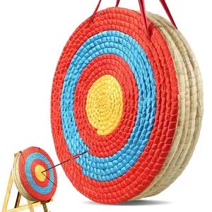 summervibes 5-Layer Round Archery Target, Traditional Hand-Made Solid Straw Target with Coloured Rope, 20-Arrow Capacity for Backyard Outdoor Hunting & Archery Practice, Five Layers