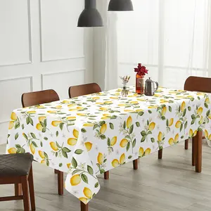1 tablecloth, lemon tablecloth for spring home decoration, yellow green leaves, white kitchen tablecloth, restaurant decoration, Picnic Table Cover