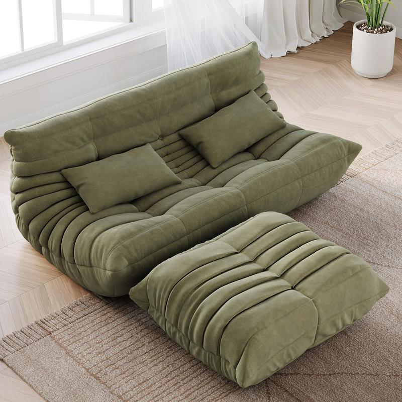 Garvee Bean Bag Couch, Oversized Fireside Chair Bean Bag Sofa with Ottoman for Adults, Togo Loveseat Sofa with High Density Comfortable Foam for Living Room, Bedroom Office, Green