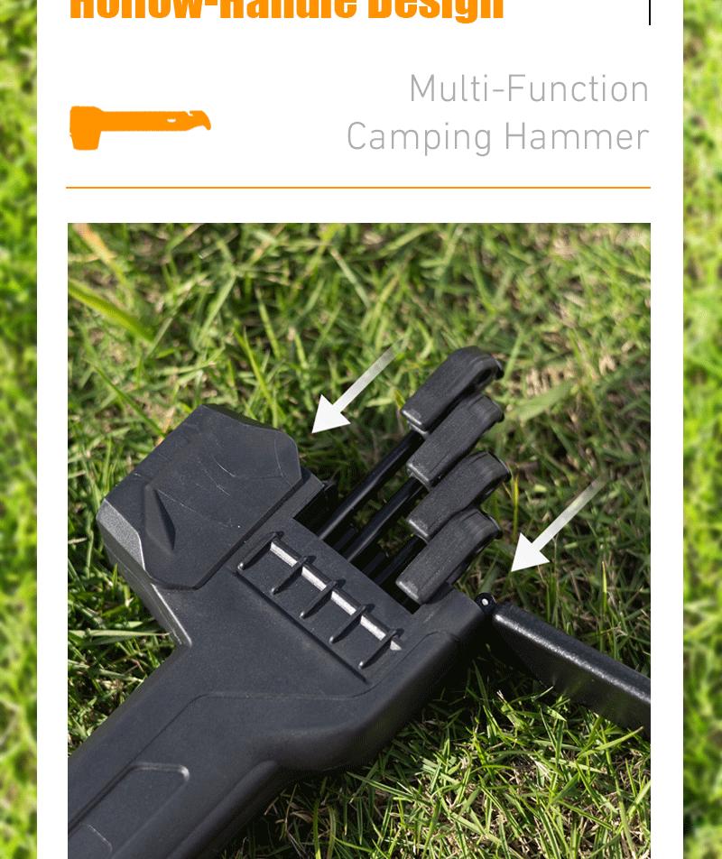 2-in-1 Tent Stake Hammer with Built-In Storage for 8 Stakes and Stake Puller for Outdoor Camping