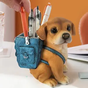 Desktop Decoration Figurine - Cute Dog Pen Holder Pencil Holder Sculpture, Creative Desktop Animal Puppy Pen Holder, Decorative Resin Art Ornaments, Office, School, Home Pen Storage, Desk Accessories, Ideal Gift For Dog Lovers