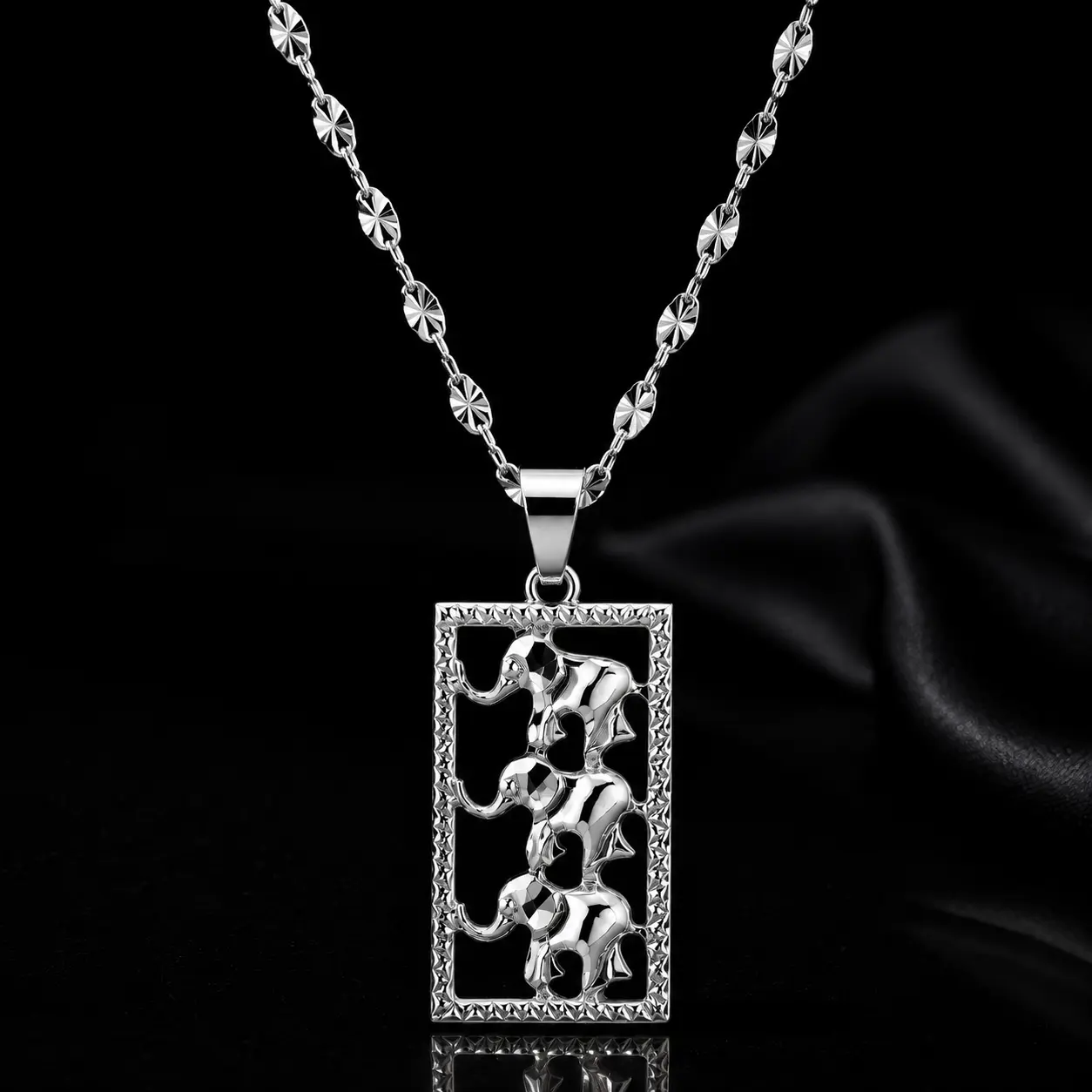 S925 Lucky Three Elephants Pendant with Valentine Chain 18”