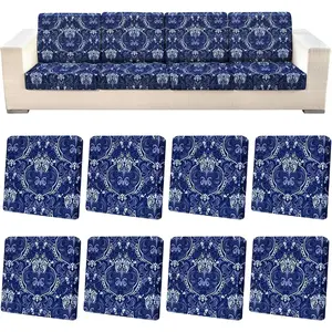 8Pcs Cushion Covers Stretch Couch Slipcovers Washable Furniture Protector with Elastic Bottom Sofa Chair Seat Cover, Dark Blue