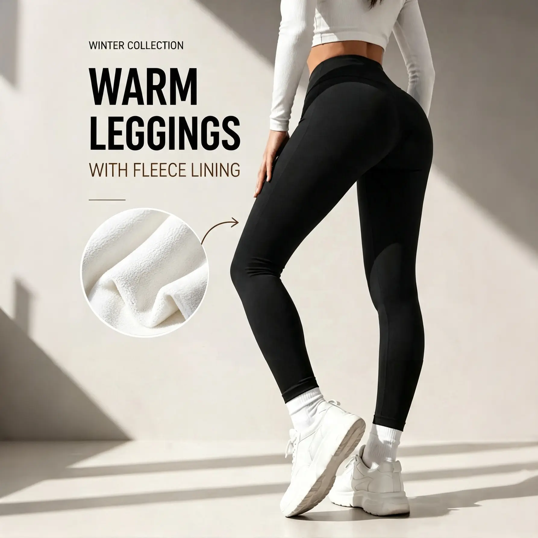 Lady's Minimalist Fleece-Lined High Waist Thick Thermal Bottoms - Basic Women's Sports Leggings for Winter Outdoor Yoga, Running