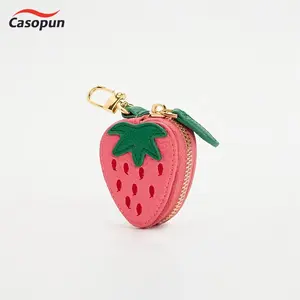 Mini Strawberry Charm Coin Purse Keychain Adorable Fruit-Shaped Wallet with Golden-Tone Clasp Compact & Portable Hand Washable Christmas Gift for Women