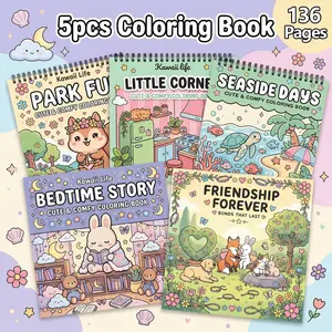 Kawaii Coloring Book Set of 5 - Little Corner, Seaside Days, Bedtime Story, Park Fun & Friendship Themes - Vibrant Illustrations for Stress Relief, Relaxation & Creativity - Art Activity for Teens, Adults & Seniors - Perfect Gift for Birthdays, Holidays