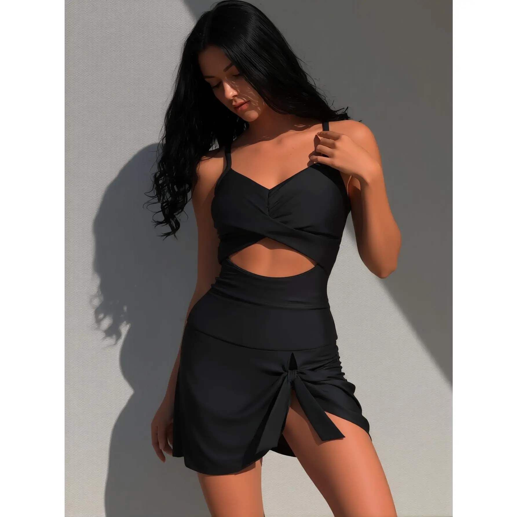 Women's Elegant One-Piece Swimsuit with Removable Chest Pads - Full-Coverage Modest Bikini Bodysuit, High-Elasticity Skirted Bottom, Tummy Control & Machine Washable for Beach & Pool - Solid Color (No Sheer Panels)