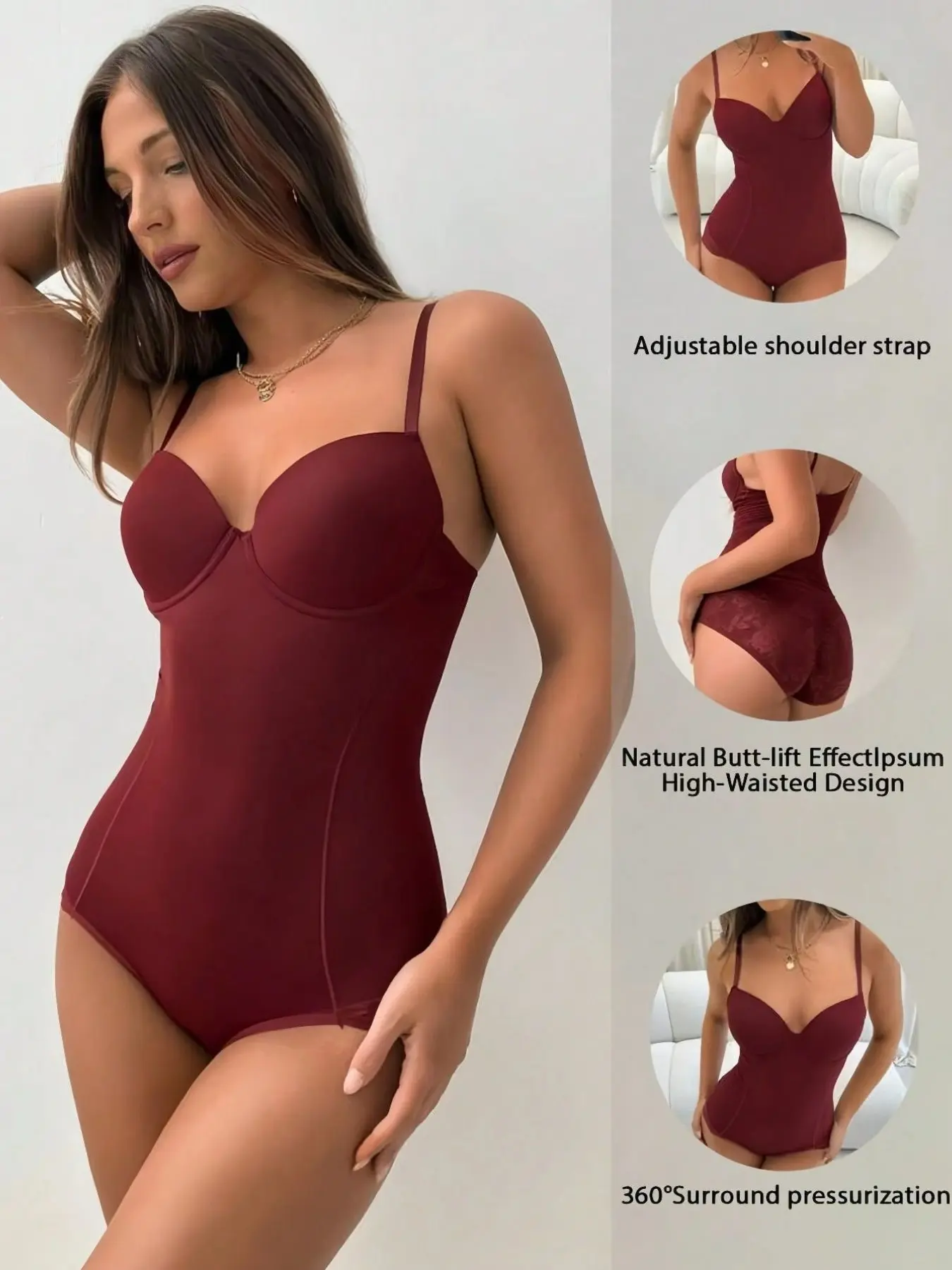 Women's Tummy Control Body Sculpting Compression Shapewear Bodysuit - Push Up Butt Lifter Compression Fit Body Shaper, Lace Trim Slimming Underwear for Hourglass Figure, Feminine, Spaghetti Strap, Abdomen Control Bodysuit, Body Shaping Underwear